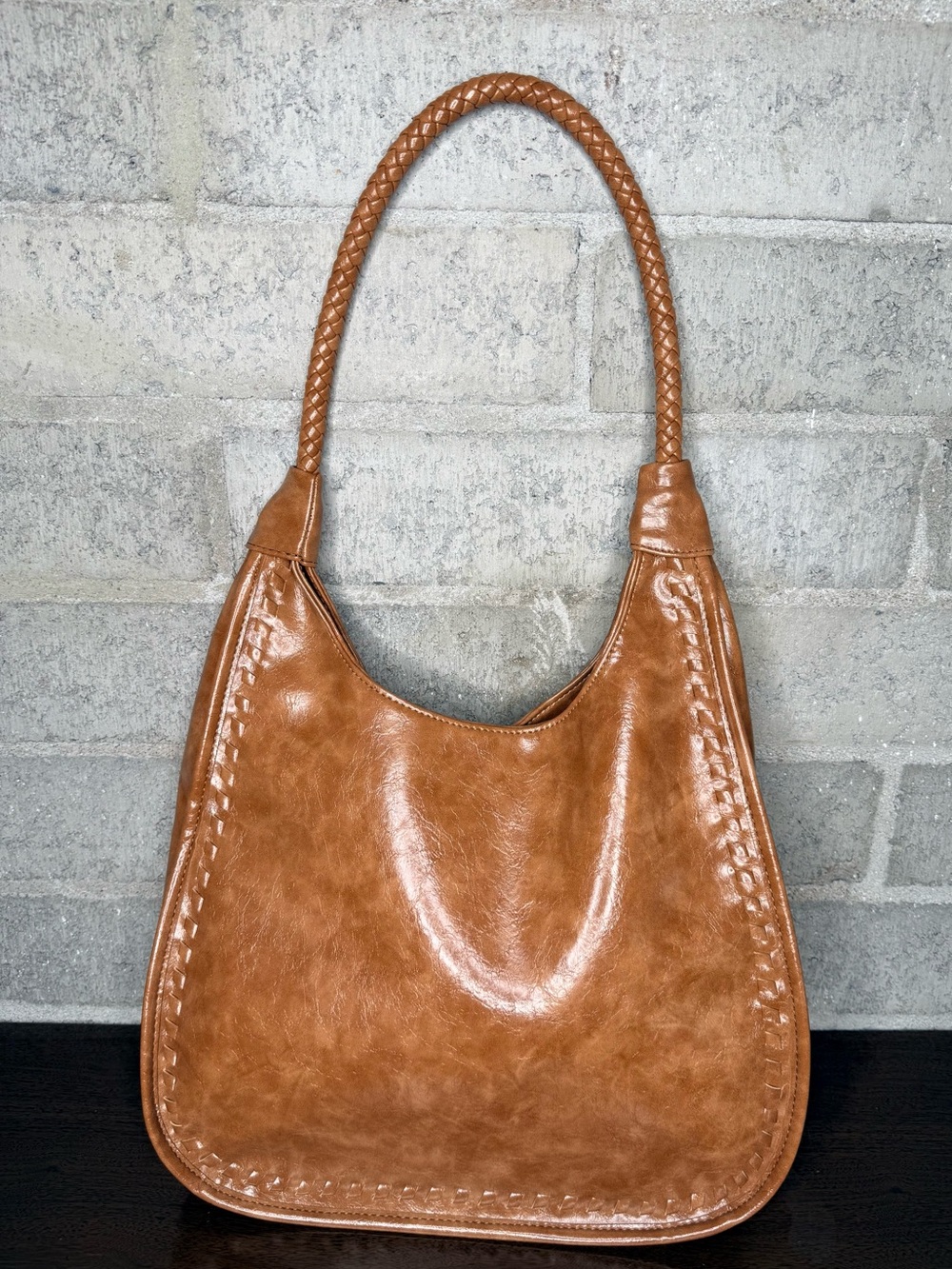 Cognac Brown Shoulder Bag Braided Strap Boho Y2K Made in Cambodia - Picture 2 of 14